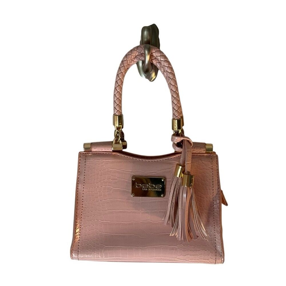 Bebe Natalie Dusty Rose Croc Embossed Handle Bag. 90s